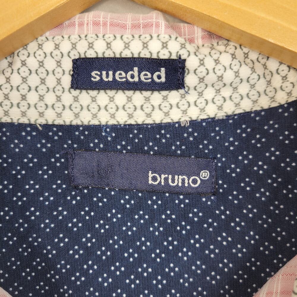 Bruno Sueded Button Down Shirt Mens Large Pink Plaid Short Sleeve - Picture 7 of 8